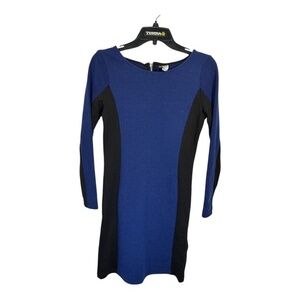 Divided by H&M Dress Womens Size 8 Blue Black Colorblock Long Sleeve Mini Busine